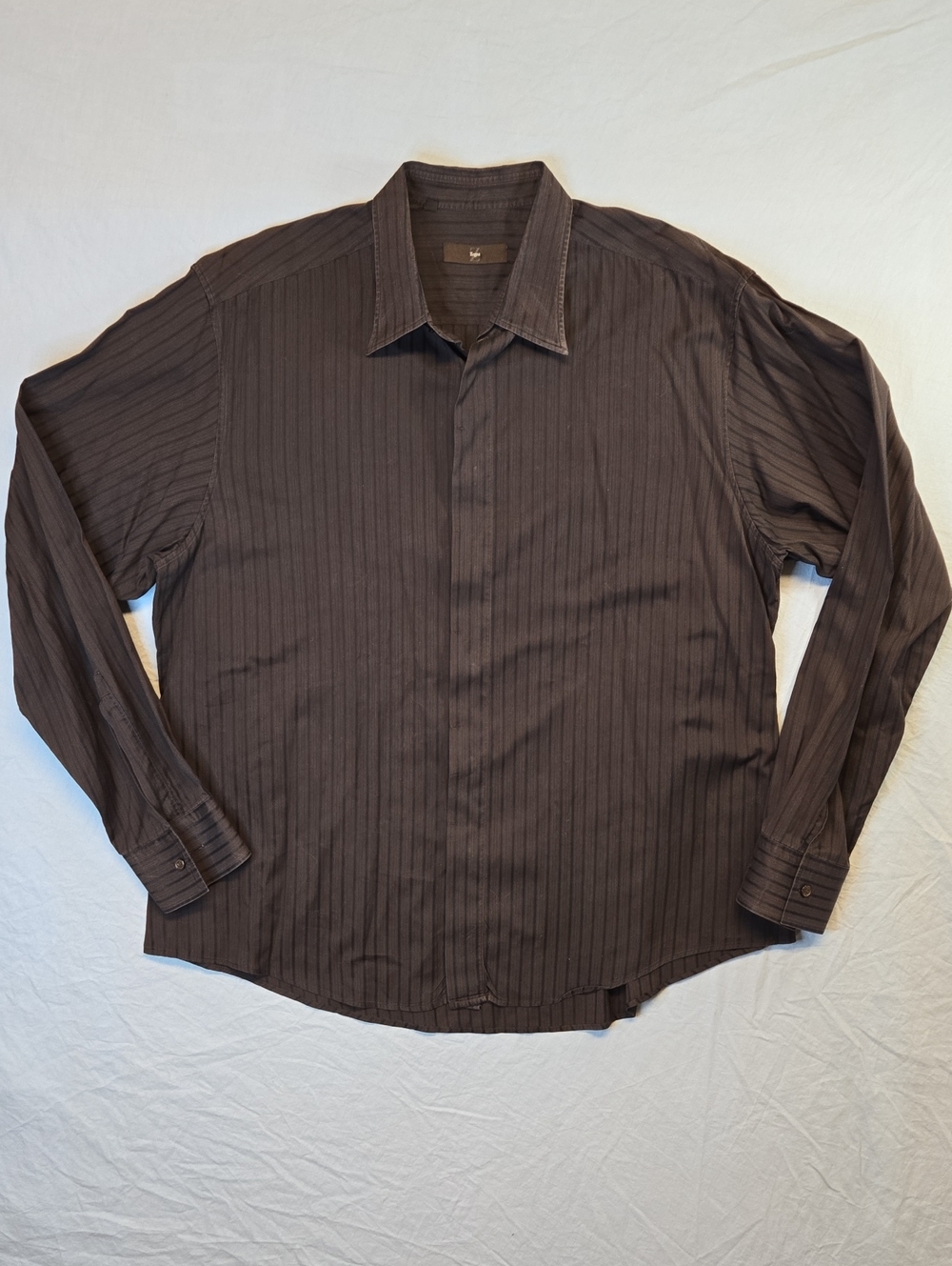 Zegna Brown & Black Long Sleeve Button Down Pinstripe Casual Cotton Dress Shirt
